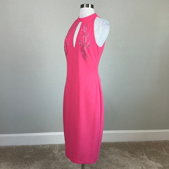 Aidan Mattox Beaded Cut Out Midi Sheath Cocktail Dress Coral Pink Size 6 - Picture 5 of 11